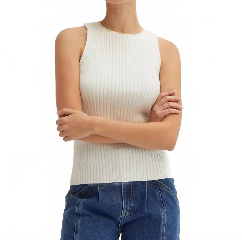 NEW CRESCENT renae lurex ribbed tank top in pearl